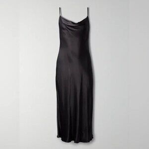 Aritzia Wilfred Canto Midi Satin Slip Dress Black Size XXS